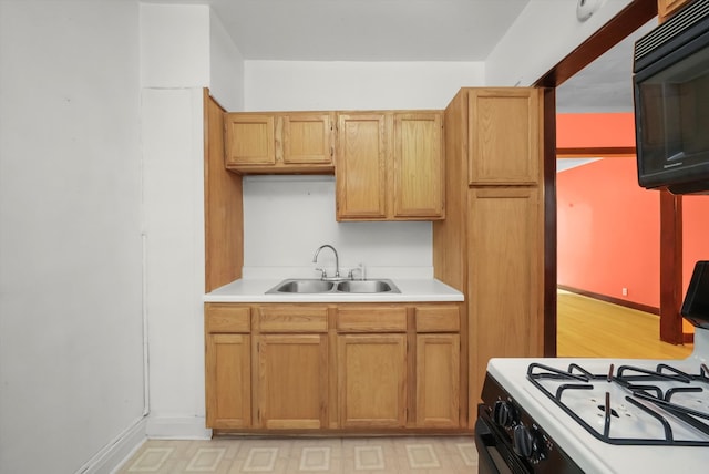 kitchen featuring white gas stove and sink