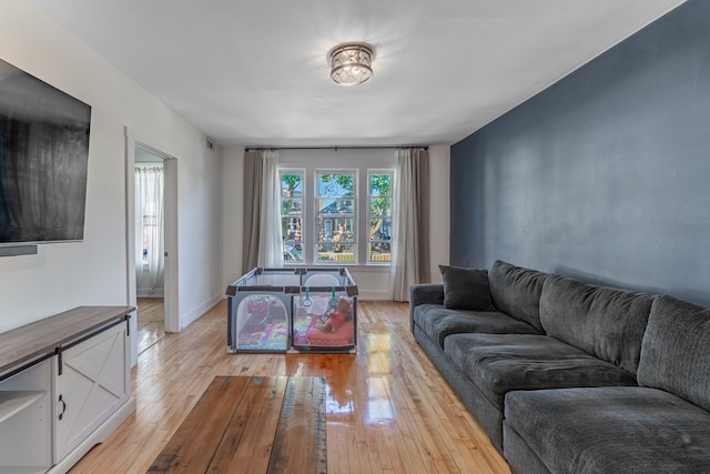 living room with light wood-type flooring