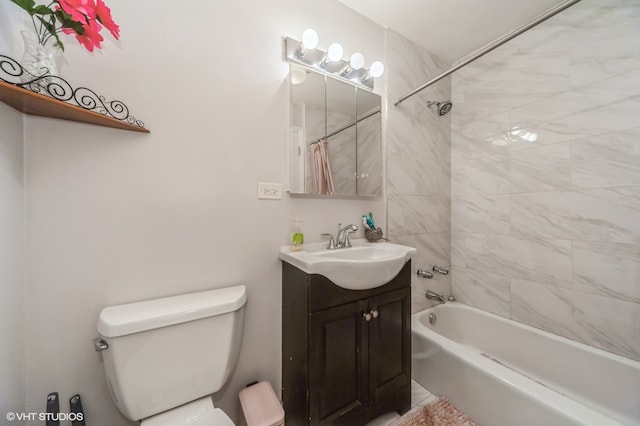 full bathroom with toilet, vanity, and shower / tub combo