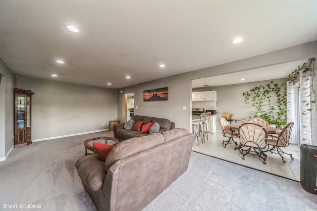 living room with light carpet