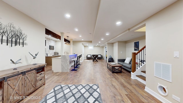 interior space with light hardwood / wood-style flooring