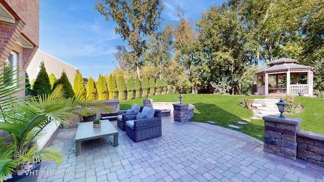 view of patio / terrace featuring a gazebo and an outdoor hangout area