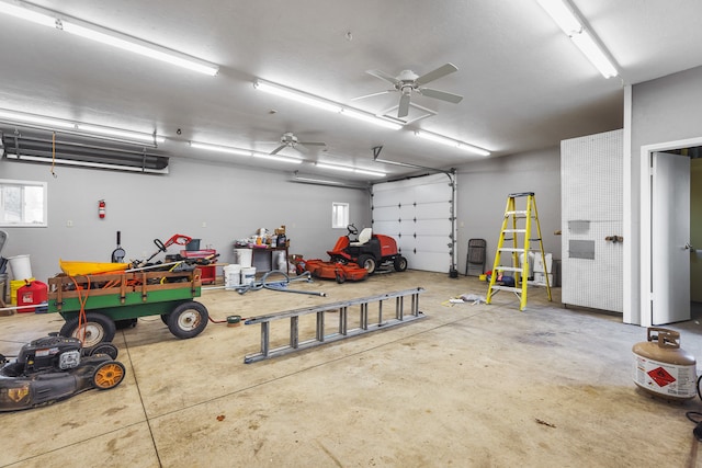 garage with ceiling fan