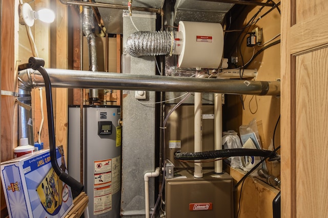 utility room featuring water heater