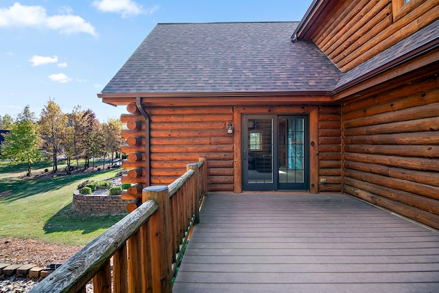 deck featuring a lawn