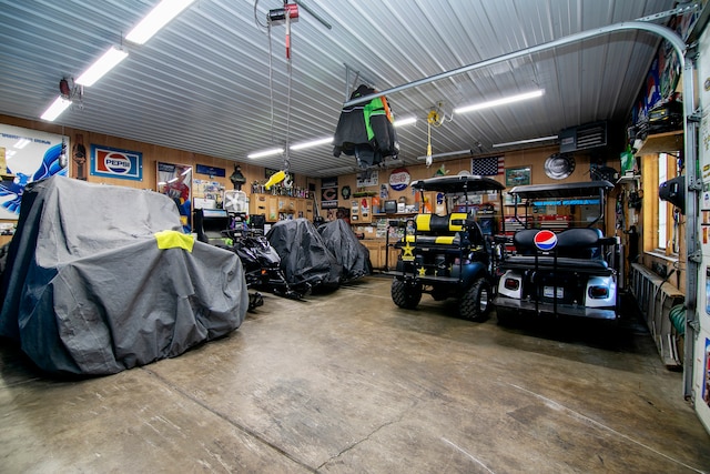 garage featuring a workshop area