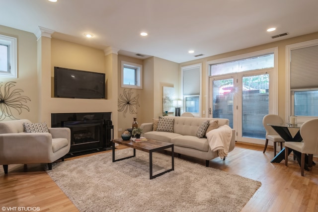 living room with hardwood / wood-style flooring