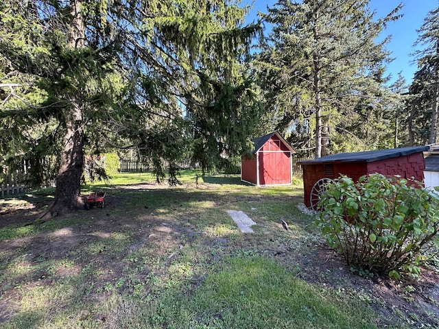 view of yard with a shed