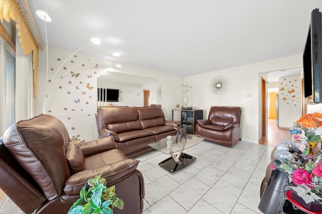 living room with marble finish floor