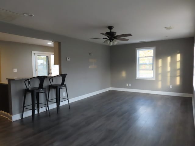 spare room featuring a wealth of natural light, dark hardwood / wood-style floors, and ceiling fan