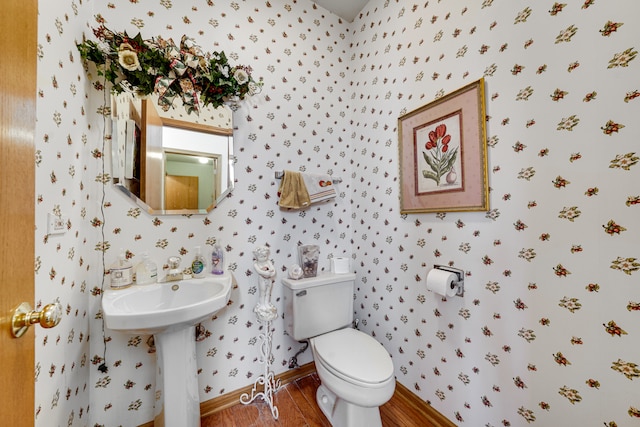 bathroom featuring toilet and wood-type flooring