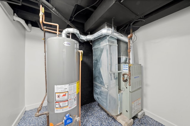 utilities featuring heating unit and gas water heater