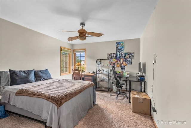 bedroom with carpet floors and ceiling fan