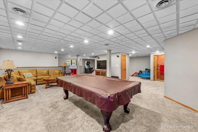 game room featuring billiards and carpet