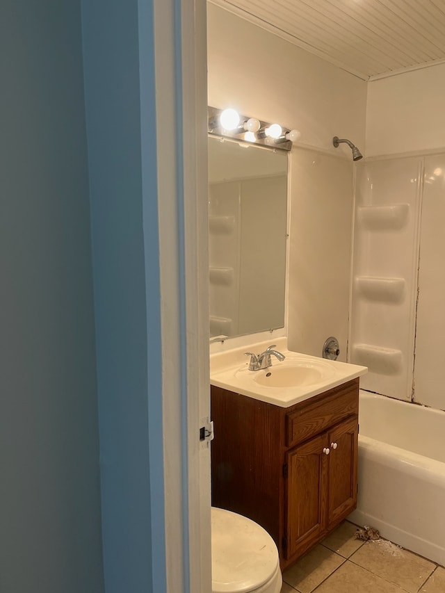 full bathroom featuring vanity, tile patterned flooring, toilet, and shower / bathtub combination