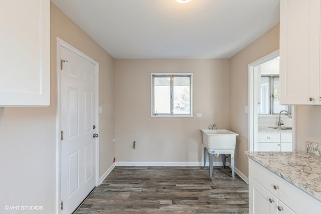 laundry room with sink and dark wood-type flooring