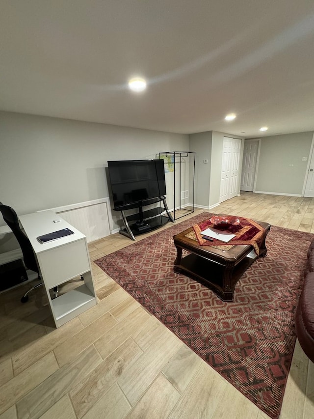 living room with light wood-type flooring