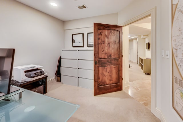 view of carpeted home office