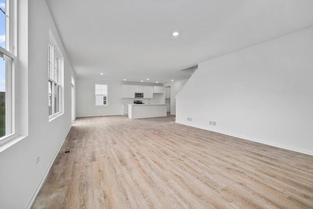 unfurnished living room with light hardwood / wood-style floors