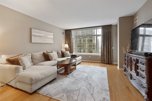 living room with light wood-type flooring