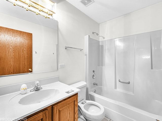 full bathroom with vanity, toilet, and tub / shower combination