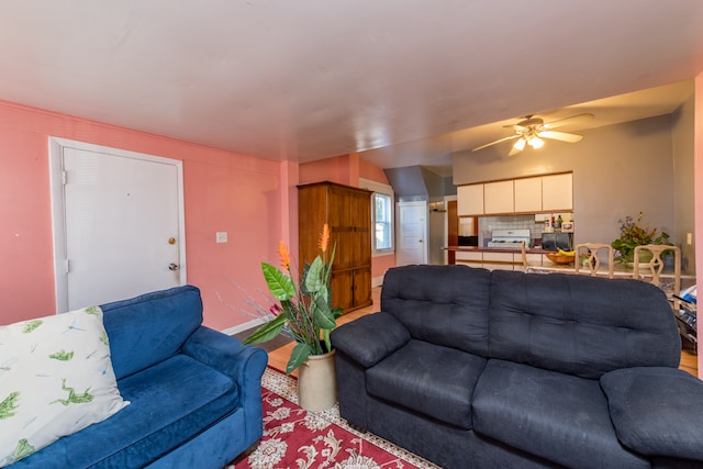 living room featuring ceiling fan