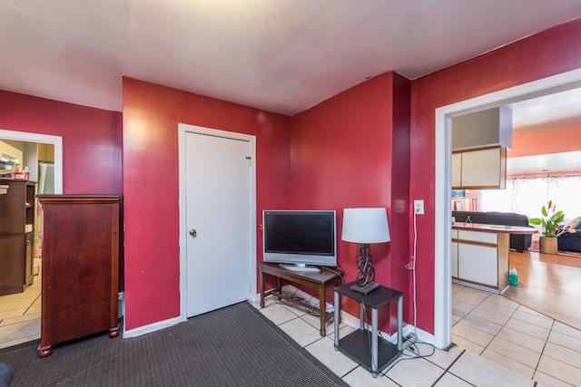 living room featuring light tile patterned floors