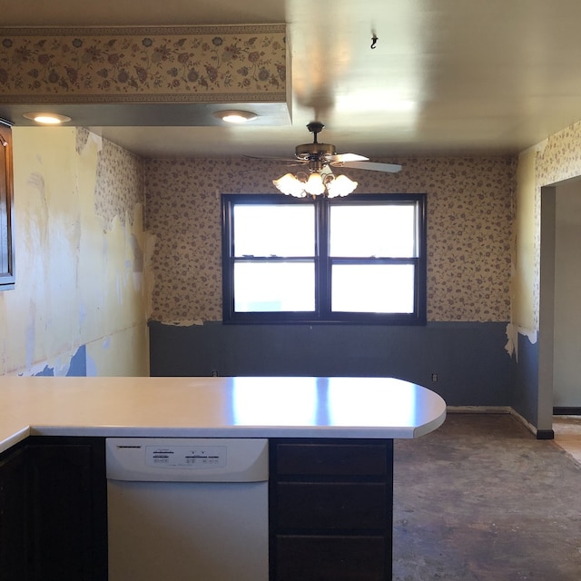 kitchen featuring ceiling fan and white dishwasher