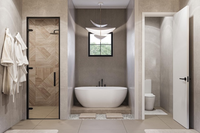 1342 W Wellington Ave, Chicago, IL 60657 - full bathroom with tile patterned floors, a soaking tub, toilet, and tiled shower