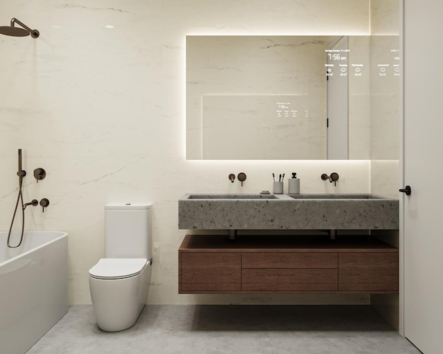 1342 W Wellington Ave, Chicago, IL 60657 - full bathroom featuring vanity, concrete flooring, toilet, and a bath