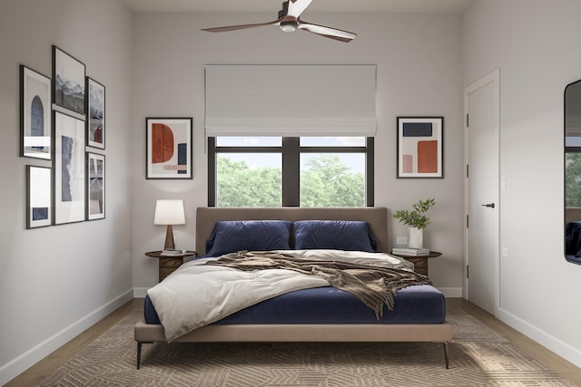 1342 W Wellington Ave, Chicago, IL 60657 - bedroom with baseboards, ceiling fan, and light wood-type flooring