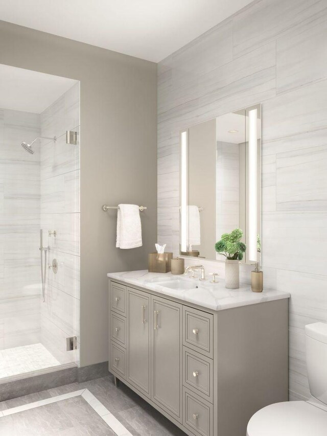 bathroom featuring vanity, independent shower and bath, and ornamental molding