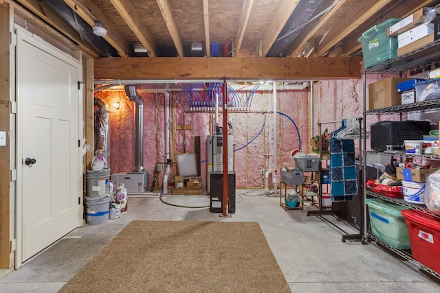 basement featuring gas water heater