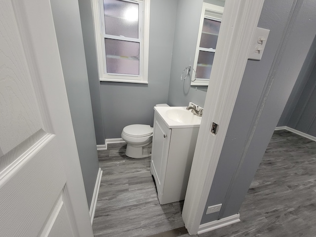 bathroom featuring vanity, hardwood / wood-style flooring, and toilet