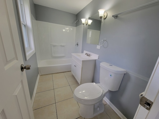 full bathroom with vanity, bathing tub / shower combination, toilet, and tile patterned floors