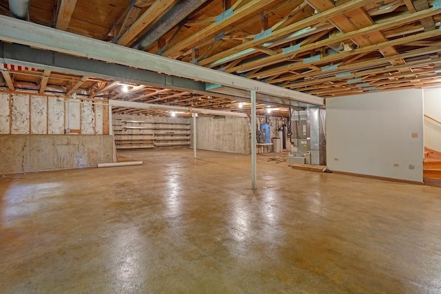 basement featuring heating unit