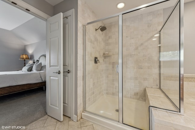 bathroom featuring tile patterned floors and walk in shower