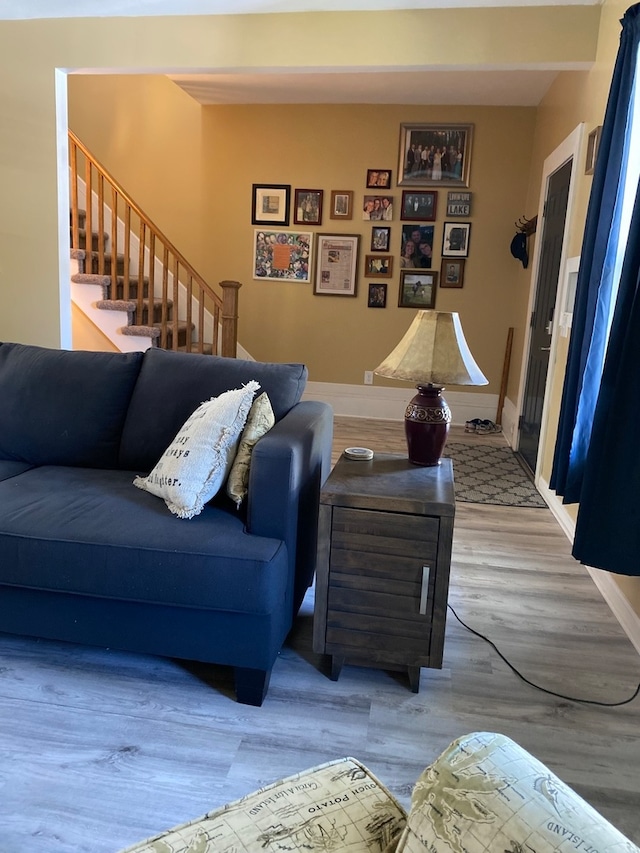 living room with hardwood / wood-style flooring