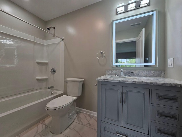 full bathroom with vanity, toilet, and shower / bath combination