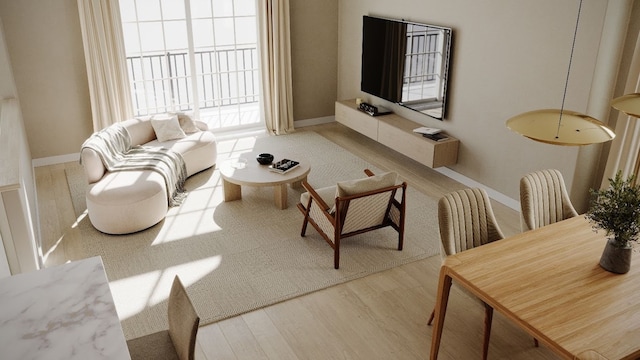 living room with light hardwood / wood-style floors