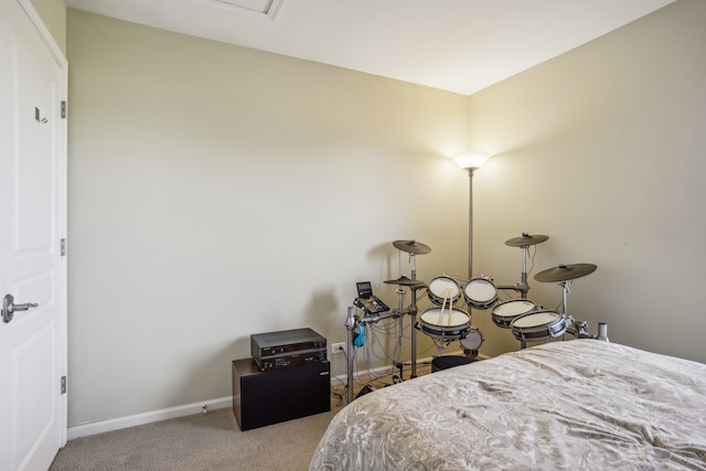 bedroom with light carpet