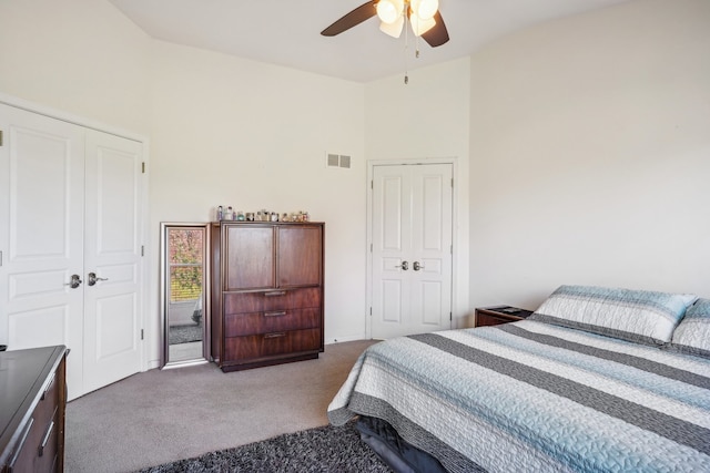 bedroom with carpet floors and ceiling fan