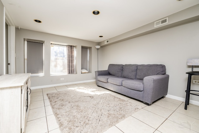 living room featuring light tile patterned floors