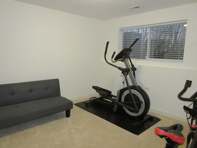 workout area featuring carpet