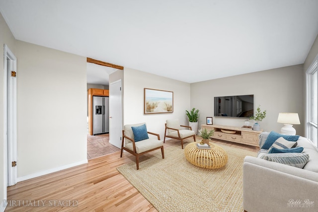 living room with light hardwood / wood-style flooring