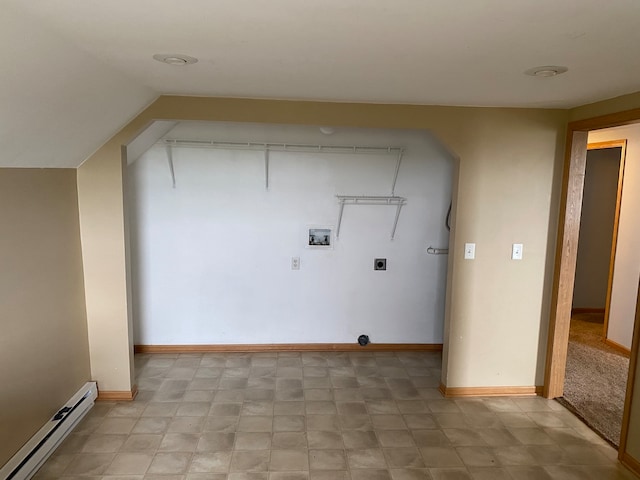 laundry area featuring baseboard heating, electric dryer hookup, and hookup for a washing machine