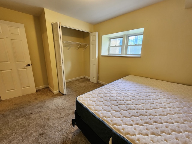 carpeted bedroom with a closet