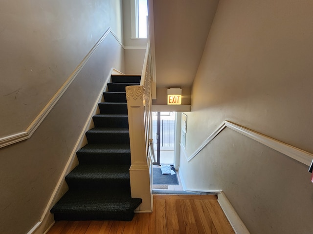 staircase featuring hardwood / wood-style floors