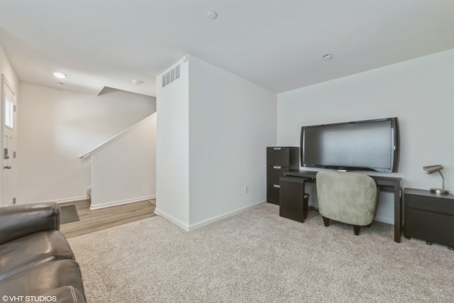 office area featuring light hardwood / wood-style floors