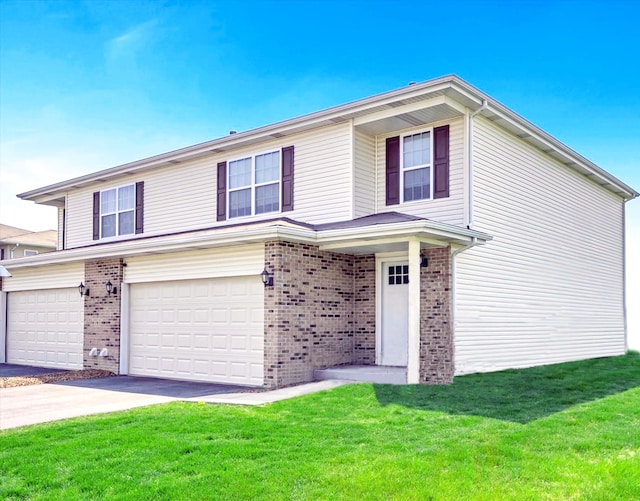 view of front property with a front yard and a garage